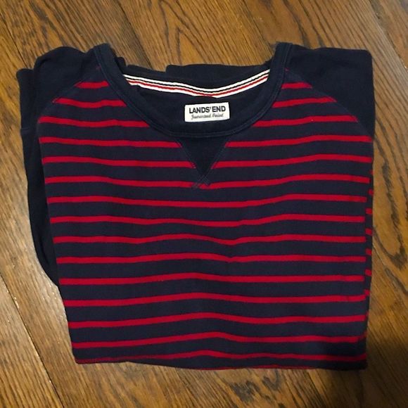 Mens Navy and Red Striped Raglan Long Sleeve Pullover - Picture 5 of 12